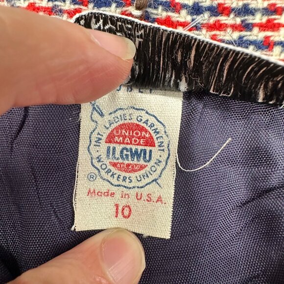 Vintage Skirt Wool Blend Size 10 Red Navy Blue Evan Picone USA 1970s Union Made - Picture 6 of 9